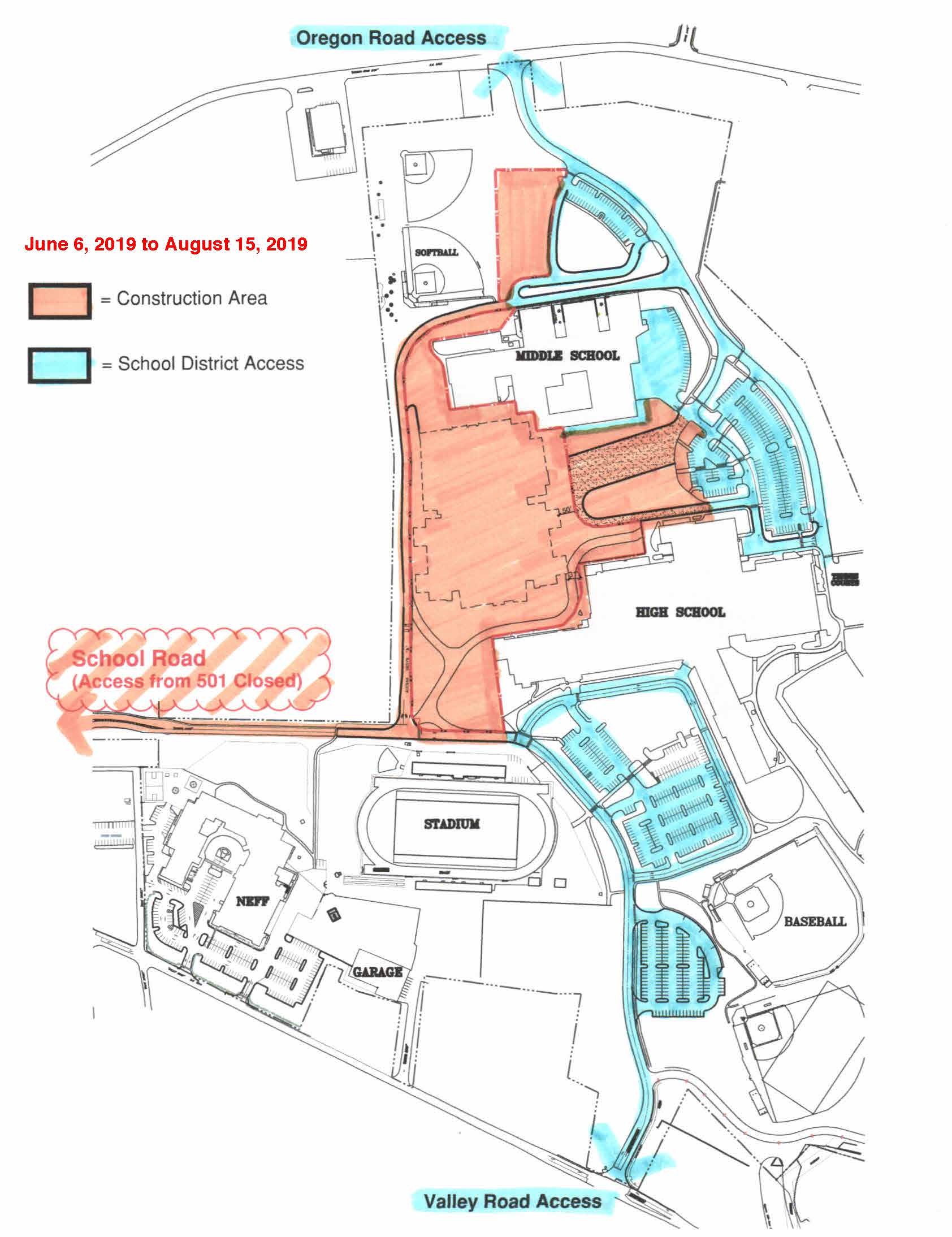 A map of the Neffsville campus during summer 2019 construction