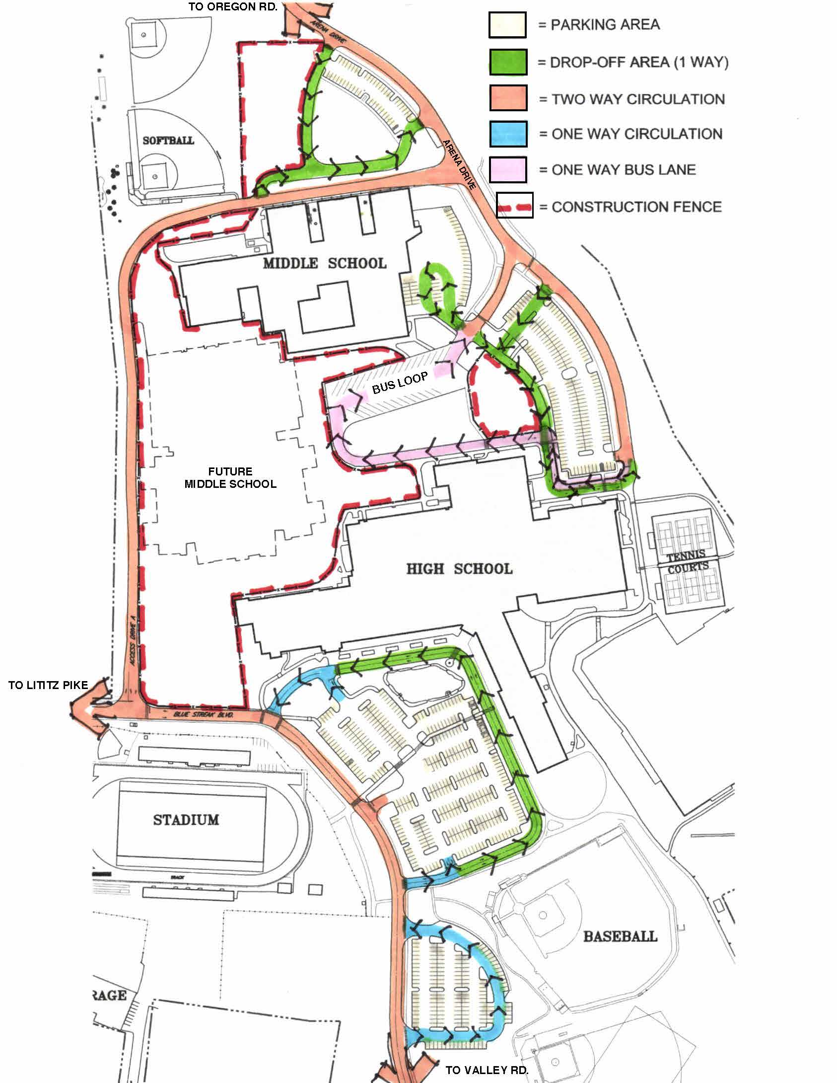 Map of traffic circulation for MTHS/MTMS Campus