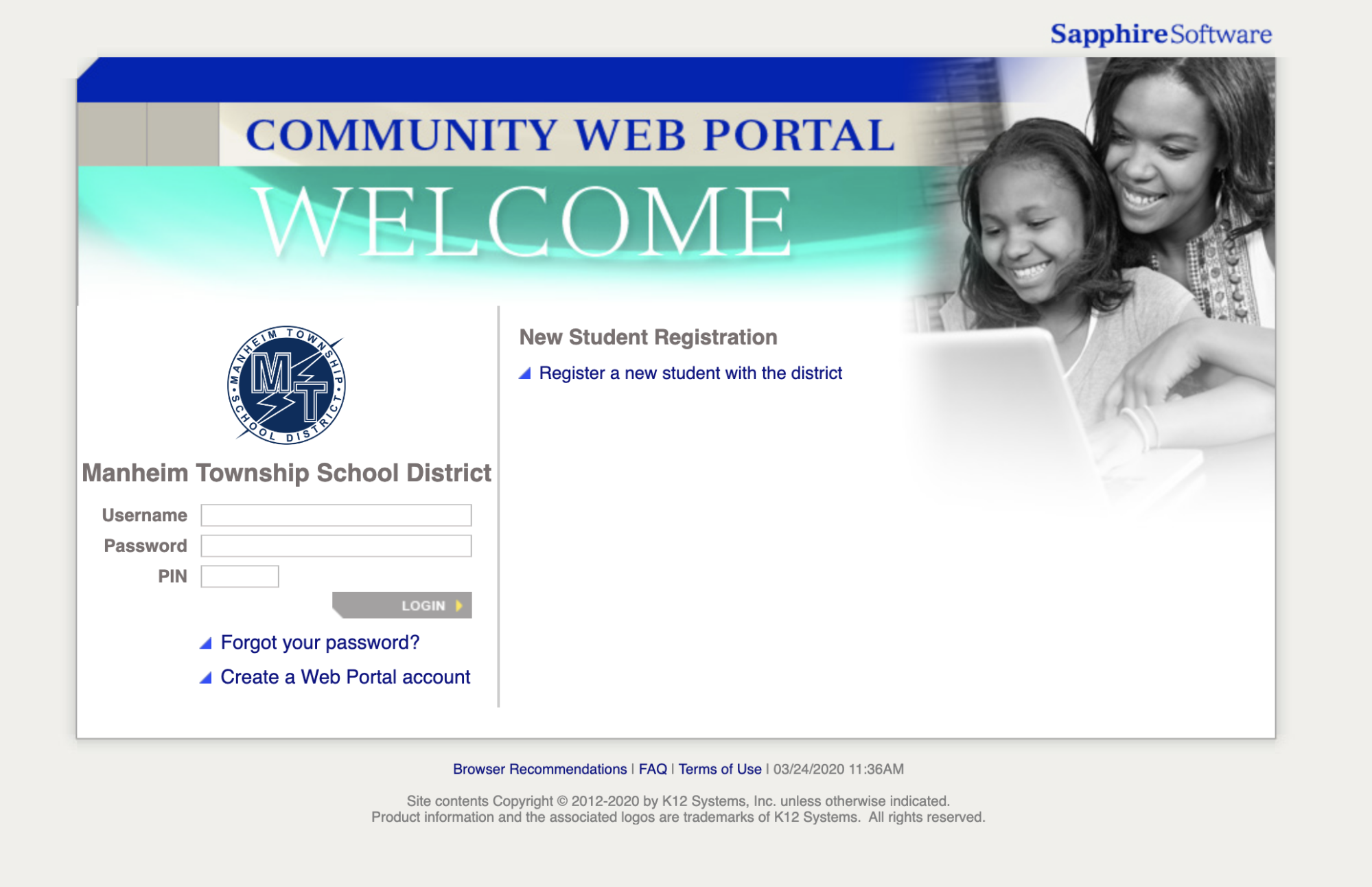 Sapphire Community Web Portal Login Screen