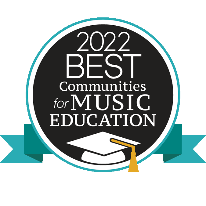 Award Image. Text reads 2022 Best Communities for Music Education, Brought to you by the NAMM Foundation