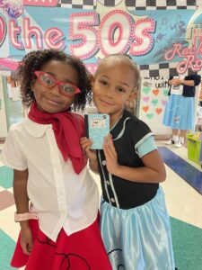 Photo of two students dressed up for the 50th day of school.
