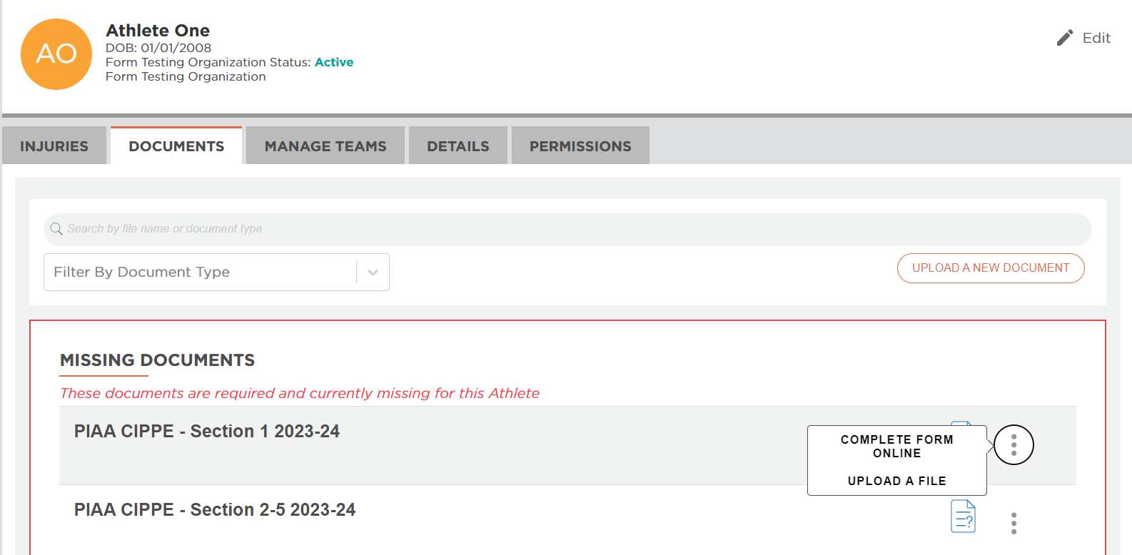 Screenshot of Healthy Roster: document upload screen