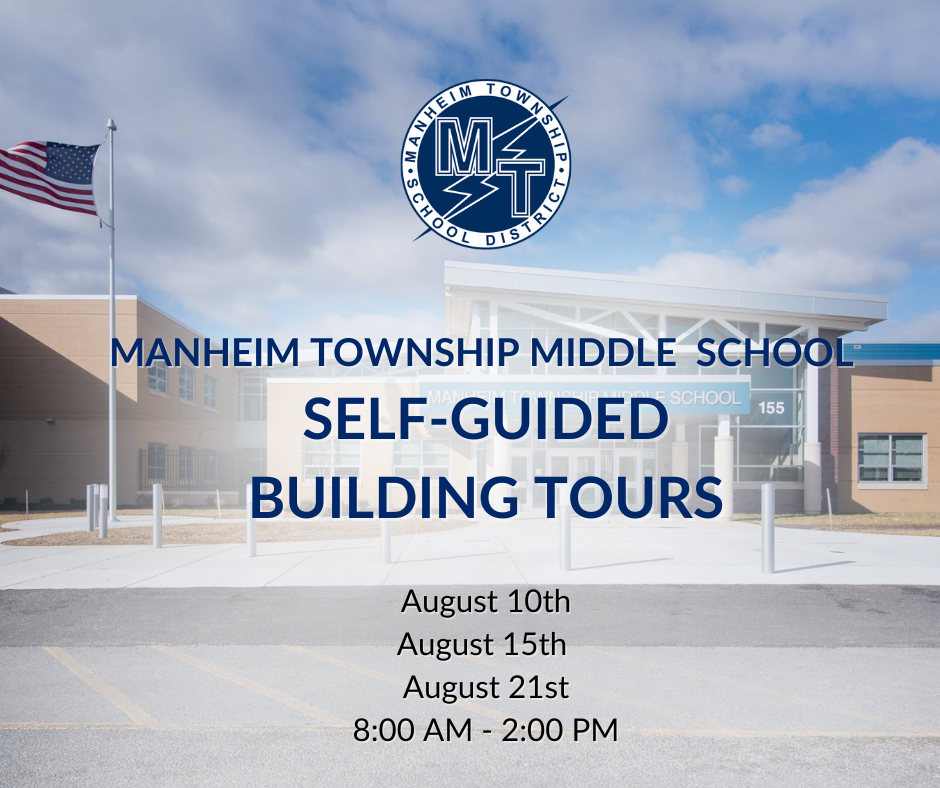 graphic with the middle school in the background and the following information displayed on the image - WEB Orientation: Monday, 8/28/23 (7:30 AM -11:30 PM)
New Student Parent Orientation (7th Grade and New Student Families): 8/16/23, 6:30 pm - 7:30 pm