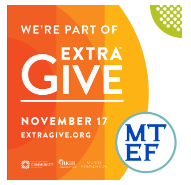  orange and white graphic with the words "We're part of Extra Give November 17th on it. 